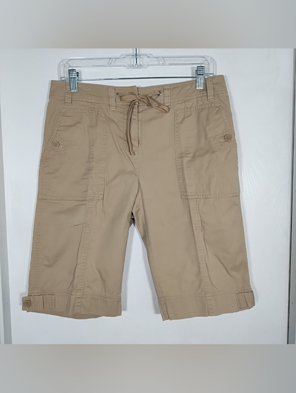 Jones New York Sport Womens 6 Khaki Bermuda Shorts Drawstring Pockets Inseam 12"